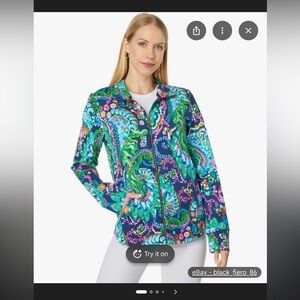 Lilly Pulitzer Leona UPF 50+ Zip-Up Multi Take Me To The Sea XXL
